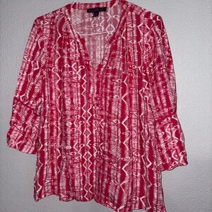 Gloria Vanderbilt Red and White Patterned Blouse